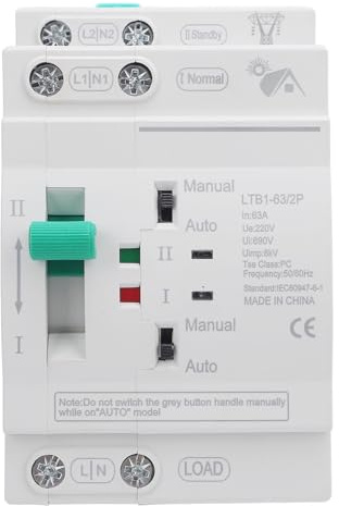 SEAFRONT Commutateur de Transfert Automatique à Double Alimentation, 63 A 220 V 2P, Mode Automatique et Manuel ATS avec Montage sur Rail Din, pour Systèmes Photovoltaïques Domestiques