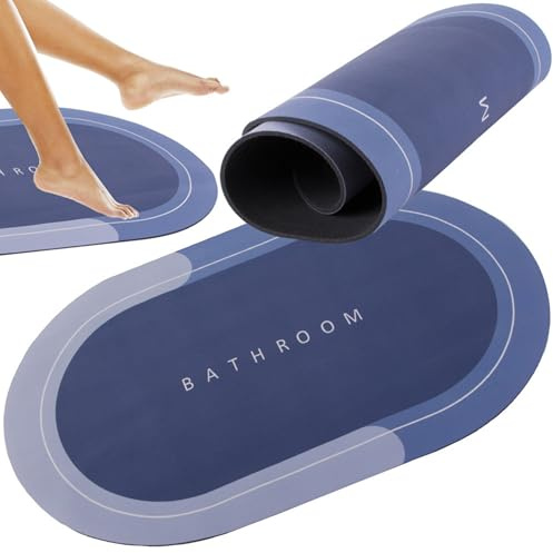PARENCE - Tapis de Bain Antidérapant Ultra Absorbant – Séchage Rapide – 58 x 38 cm – Confort & Sécurité pour Salle de Bain et WC, Bleu