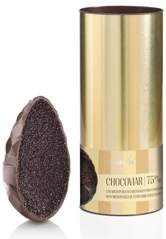 Venchi - Uovo di Cioccolato Chocoviar 75%, 350 Gr, Gusto Cioccolato Extra Fondente con Microperle di Chocoviar, Senza Glutine, con Sorpresa, Collezione Pasqua Venchi, Idea Regalo