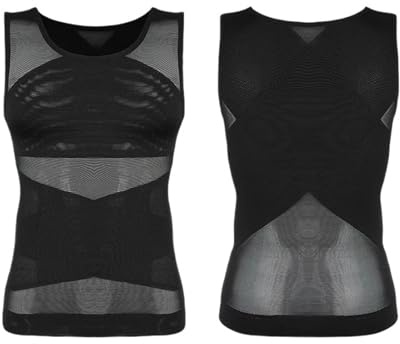 KKXXYQFC Shapewear pour Hommes Chemise de Compression pour Hommes Maillot de Corps Amincissant Compression de la Poitrine Contrôle du Ventre Débardeur Shapewear sous-vêtements (Noir, XXXL)