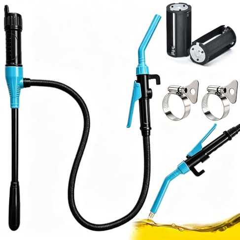 Nzkeuf Pompa a trasferimento elettrico, pompa a benzina per tanica con ugello di controllo del flusso, pompa di travaso elettrica batteria pompa olio portatile 2.4 GPM (9 L/min), pompa di carburante
