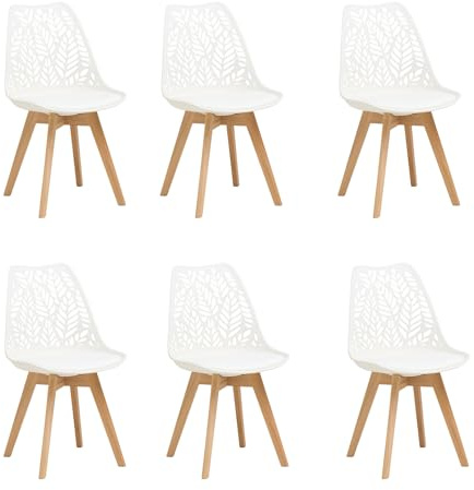 JZGORC Lot de 6 chaises de Salle à Manger de Style Nordique Chaises de Cuisine aux Pieds en Bois Massif,Dossier ajouré et revêtement en Similicuir pour salles à Manger, Cuisines et Salons,Kaki