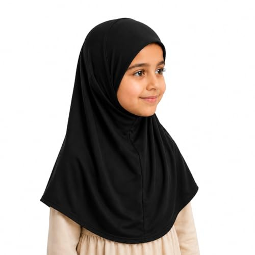 Yaqeen Foulard instantané pour fille Hijab uni Al Amira, prêt à l'emploi, idéal pour toute occasion école/crèche, noir profond, Taille unique