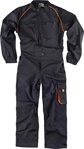 Work Team Buzo o Mono Trabajo Linea 6, Recto con Cuello de Tira y Detalles Combinados. Hombre Negro+Naranja A.V. 50/52