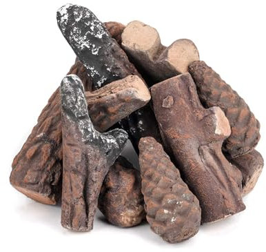 Stanbroil 10 Piece Set of Ceramic Wood Set of Fireplace Logs for All Types of Ventless & Vent Free, Gel, Ethanol, Electric,Gas Inserts, Propane, Indoor or Outdoor Fireplaces & Fire Pits.