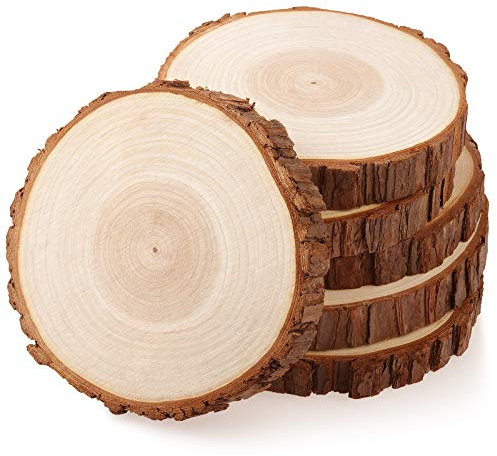 Fuyit Holzscheiben 6 Stücke Holz Log Scheiben 15-16 cm Unvollendete Holzkreise Ungebohrte Holzkreise ohne Loch für DIY Handwerk Holz-Scheiben Hochzeit Mittelstücke Weihnachten Dekoration Baumscheibe