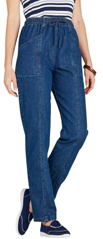 Amber Ladies Elasticated Waist Pull On Jean 100% Cotton High Waisted Jeans for Women with Adjustable Drawstring Stonewash 12 Regular