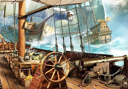 Papel tapiz fotográfico barco pirata galeón, mural, papel tapiz con motivos, papel tapiz de seda para habitación infantil, carabela, Caribe - 150x105 CM