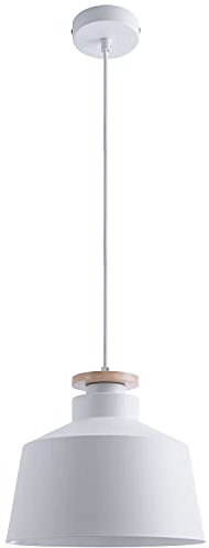 Paco Home Luminaria Suspensión Colgante Cocina Mesa Comedor Escandinava 1,5m Cable Textil Recortable E27, Color: Blanco madera, Tipo de lámpara: Diseño U