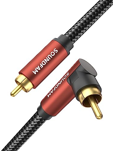 SOUNDFAM 90 Degree RCA Cable Right Angle Subwoofer Cable, 24K Gold Plated Dual Shielded - 6.6ft/2M
