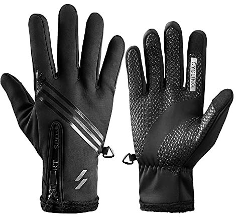 I Kua Fly Winter Warme Handschuhe für Herren Damen Touchscreen MTB Fahrradhandschuhe Winddicht Wasserdicht Laufhandschuhe Thermo Sport Handschuhe (Schwarz,XL)