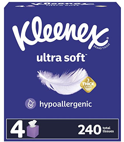 Kleenex Ultraweich, 4 Würfelboxen, weiches Gesichtstuch, 60 Taschentücher pro Box, 3-lagig