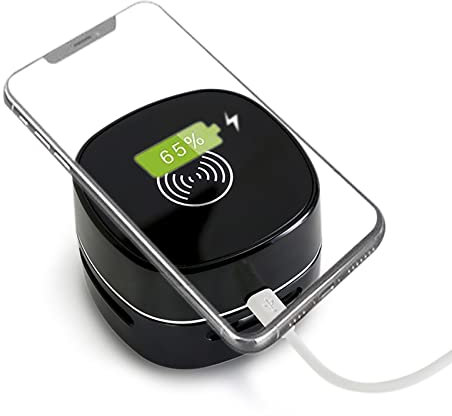 S.I.C SIC Mini aspirapolvere da tavolo, caricabatterie wireless integrato, aspirapolvere ricaricabile senza fili, spazzatrice a matita, coriandoli, ufficio (Nero a)