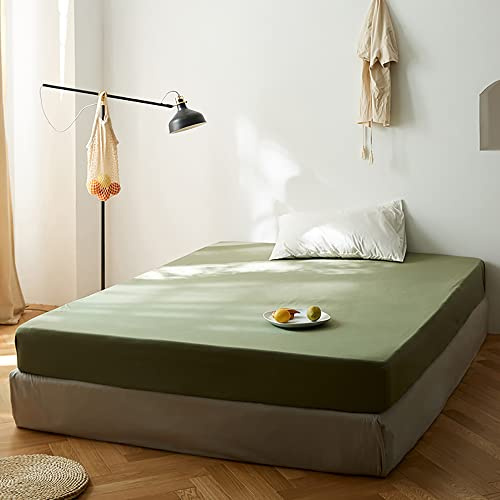 Michorinee Spannbettlaken 90x200cm Grün Olivgrün Boxspringbett Topper Superweiches Microfaser Bettlaken Einfarbig Spannbetttuch für Matratze bis 25 cm Hohe