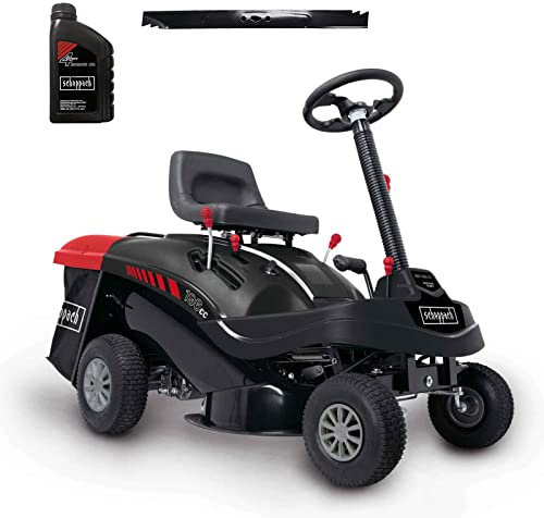 Scheppach Tondeuse Thermique MR196-61 | Autoportée & Démarrage électrique |6,5 CV| Largeur de Coupe 61cm | 5 Positions |Ramassage 150 L| 4 Marche Avant- 1 Marche arrière | Lame supp. + Huile Incluse
