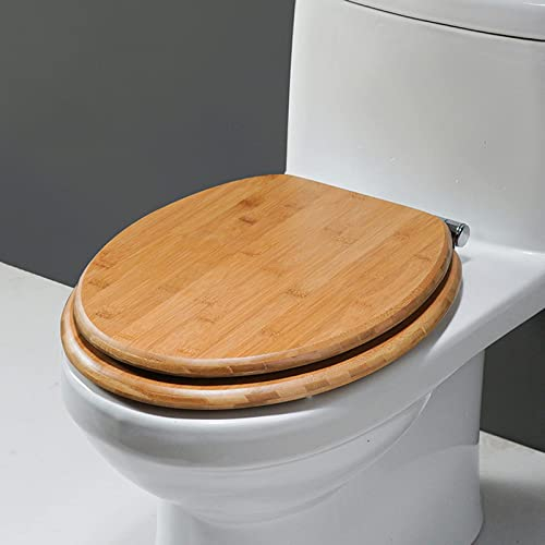 WC-Sitz Längliches Holz Belastung 150kg Bambus WC-Sitz für O/V/U WC Ovaler WC-Sitz Quick Connect Edelstahlscharnier Feuchtigkeits-/wasserdicht,A