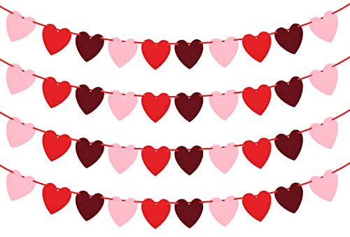40 Pcs Red Felt Heart Banner Garland for Valentine's Day Decorations - NO DIY Required - Love Hearts Hanging String Garland for Valentine's Day Decorations Wedding Anniversary Birthday Party Supplies