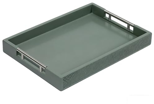 Modern Serving Tray with Polished Metal Handles, 16''x12'' Rectangle Coffee Table Tray, Perfect for Storage and Display (Grey)