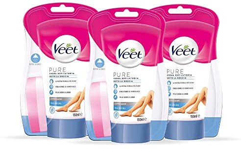 Veet Crema depilatoria sotto la doccia (Crema depilatoria Pelli sensibili 150ml x3)
