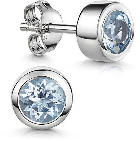 Materia Ohrstecker Silber 925 Blautopas - blaue runde Ohrringe SO-492-Hellblau