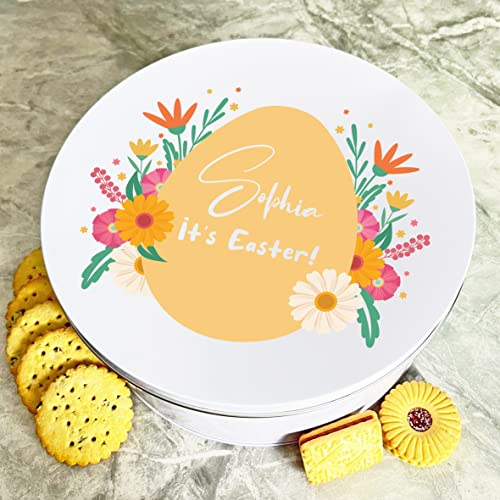 Fingerprint Designs Orange Floral Easter Egg Round Personalised Gift Cake Biscuits Sweets Treat Tin