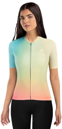 SIROKO - Maillot Vélo pour Femme M2 Angles - L - Jaune/Pêche rosée