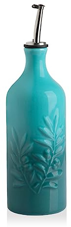 Sweejar Home Ceramic Olive Oil Dispenser Bottle, 570ml Relief Opaque Oil Cruet Protects Oil To Reduce Oxidation, Suitable For Storage Of Oil, Vinegar, Soy Sauce, Coffee Syrup, Liquids (Gradient Blue)