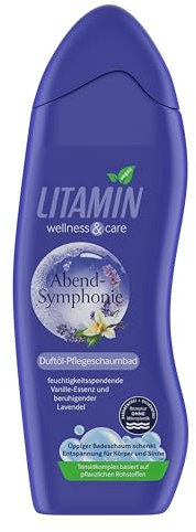 Litamin Schaumbad Abend-Symphonie 750ml – Lavendel Badezusatz mit Vanille-Essenz – beruhigender Badeschaum für Sinn & Sinnlichkeit