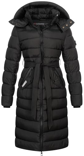 Geographical Norway Damen Winter Jacke Mantel Parka Steppjacke Steppmantel Wintermantel Lange Jacke 2 wege Reisverschluss Kapuze abnehmbar Produktion H-H, Farbe:Schwarz, Größe:XL 42