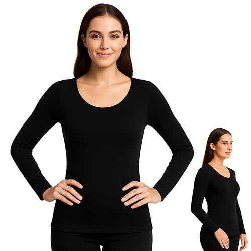 Camiseta Térmica Manga Larga Sin Costura para Mujer - Ropa De Invierno Extra Cálido - Camisa Interior - Ropa Térmica - Cuello Redondo Tops Suave, Transpirable Y Elástica Talla Única