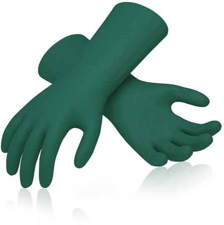 Vgo... Doppelschichtige Arbeitshandschuhe aus lebensmittelechtem TPE, hitzebeständig -10~100℃, langlebig für den Haushalt und die industrielle Reinigung(TP1117,Dunkelgrün,M,1 Paar)