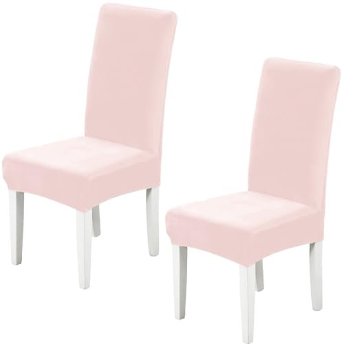 Xundefeng Soft Velvet Dining Chair Covers for Dining Room Set of 2 Pack Slipcovers Chairs Cover Stretch Slipcover, Pink