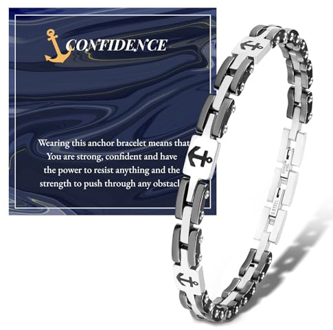 FANCIBAND Idee Regalo Uomo Compleanno, Bracciale Uomo Acciaio Inossidabile 316L Con Ancora Bracciali Argento Regali Per Natale San Valentino Anniversari Festa Del Papà Idee Regalo