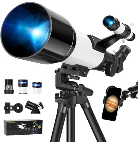 Télescope astronomique avec ouverture de 70 mm et 400 mm pour enfants débutants – Télescope de voyage avec sac de transport, adaptateur de téléphone et télécommande sans fil.