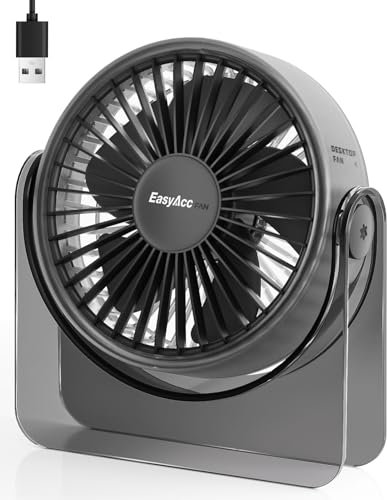 EasyAcc Ventilateur de Table USB Puissant Ventilateur de Bureau Portable Ultra Silencieux USB-C à 3 Vitesses avec Tapis Antidérapant, Matériau Acrylique Pour Maison Bureau