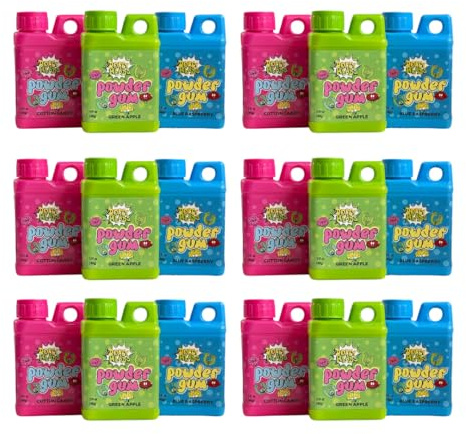 Dopey Heads | Powder Bubble Gum | HALAL | Blue Raspberry | Cotton Candy | Sour Apple | Fruit Flavour | Sweet Gum Powder | 40g (1.41oz) Each | 3 Flavours (Pack of 18)