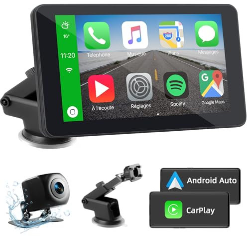 Wireless Carplay Display mit A-pple Carplay & Android Auto, 7 Zoll Tragbares Autoradio mit Bildschirm, Navigationsgeräte für Auto mit Rückfahrkamera, Bluetooth, Mirror Link, Voice Control, FM, AUX
