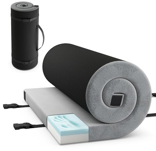 GOPLUS Matelas de Camping Portable en Mousse à Mémoire de Forme, Matelas de Couchage Pliable Enroulable avec Sac de Voyage, pour Camping, Voiture, Camion (Gris,97 x 188 CM)