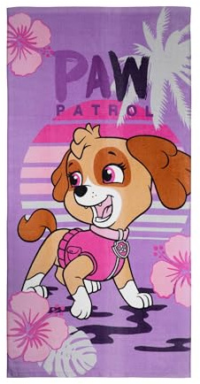 United Labels Paw Patrol Strandtuch für Mädchen, Lila, Skye, 140 x 70 cm, Kinder Handtuch aus 100% Baumwolle, Badetuch für Strand Schwimmen