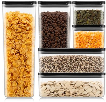 Bodum Set of 6 Storage Jars with Black Lids CANTEEN - BPA-Free & Dishwasher Safe Food Containers - Stackable & Transparent