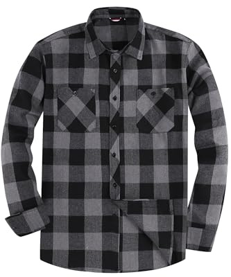 Camisa de Franela para Hombre, Manga Larga, a Cuadros, Corte Regular, Cuello Abotonado y Bolsillo en el Pecho