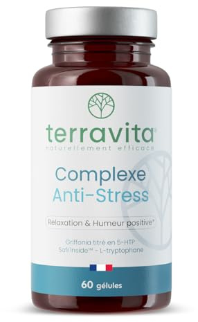 Complexe ANTI-STRESS | Safran Breveté 30mg + Griffonia 5-HTP + L-Tryptophane | Réduction du Stress et de l’Anxiété | Relaxation sans Somnolence | 60 Gélules | Made in France | Terravita