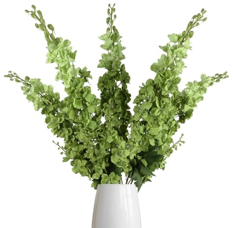 IPOPU 43.3 Green Delphinium Artificial Flowers 5PCS Faux Delphinium Flowers Larkspur Long Stem Artificial Flowers for Wedding Table Centerpieces Home Garden Decor(Green)