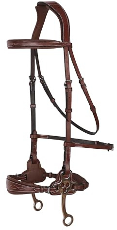 Exion Nova Hackamore Briglia per cavalli – Briglia anatomica senza morso con redini in gomma | coronatura anti-pressione | pelle conciata al vegetale | Taglia piena, Cob, Pony & Over
