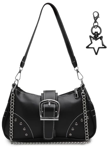 VOSSOT Borsa a Tracolla Y2K da Donna, Borsa Vintage Morbida Nera, Elegante Aesthetic con Tracolla Regolabile e Ciondolo, Perfetta per Ogni Occasione per Donne e Ragazze