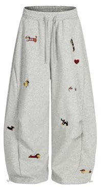 Aelfric Eden Pantalones de chándal holgados para hombre y mujer con gráfico de perro salchicha, pantalones deportivos de algodón con cordón, pantalones de ocio Y2K Streetwear deportivos con bolsillos