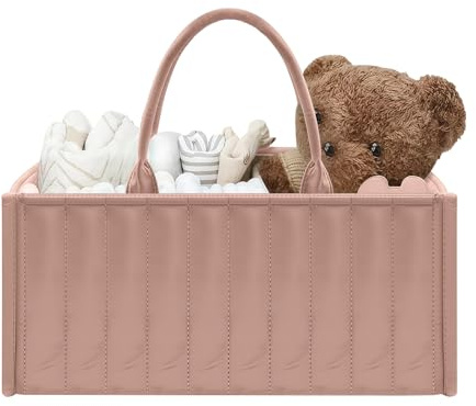 LUMOOM Wickelkorb Organizer aus Baumwolle, Wickelorganizer, Windeltasche, Wickeltisch Babykorb, Vielseitige Wickeltasche für Zuhause und Unterwegs (Rosa)