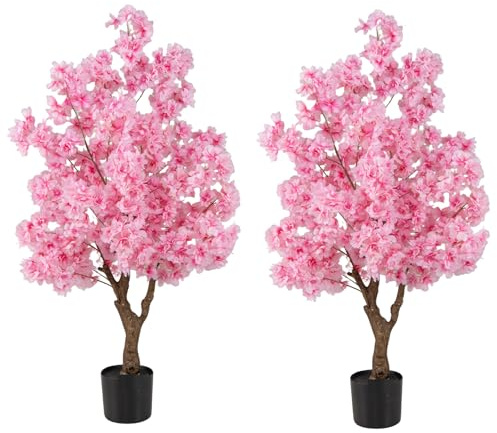 COSTWAY 2-pack Künstlich Kunstväxt Körsbärsblommande Träd, 120 cm, Konstträd med Rosa Blommor, Blommande Träd i Kruka, Blommande Träd Körsbärsträd Sakura, för Bröllop Hemma Kontor, Vår Dekoration