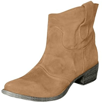 Generisch Botines Occidentales para Mujer de Ante Impermeable Estilo Vaquero Botas Retro para Mujer, marrón, 41 EU