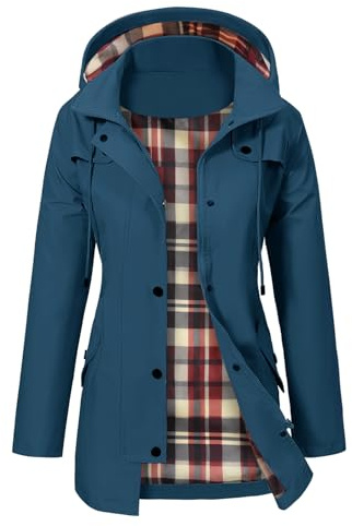 PASUDA Giacca Impermeabile Donna Giacca Trench Pioggia con Cappuccio Parka Lungo Giacca a Vento Traspirante Leggero Antipioggia Antivento All'aperto (Blu Navy, XL)